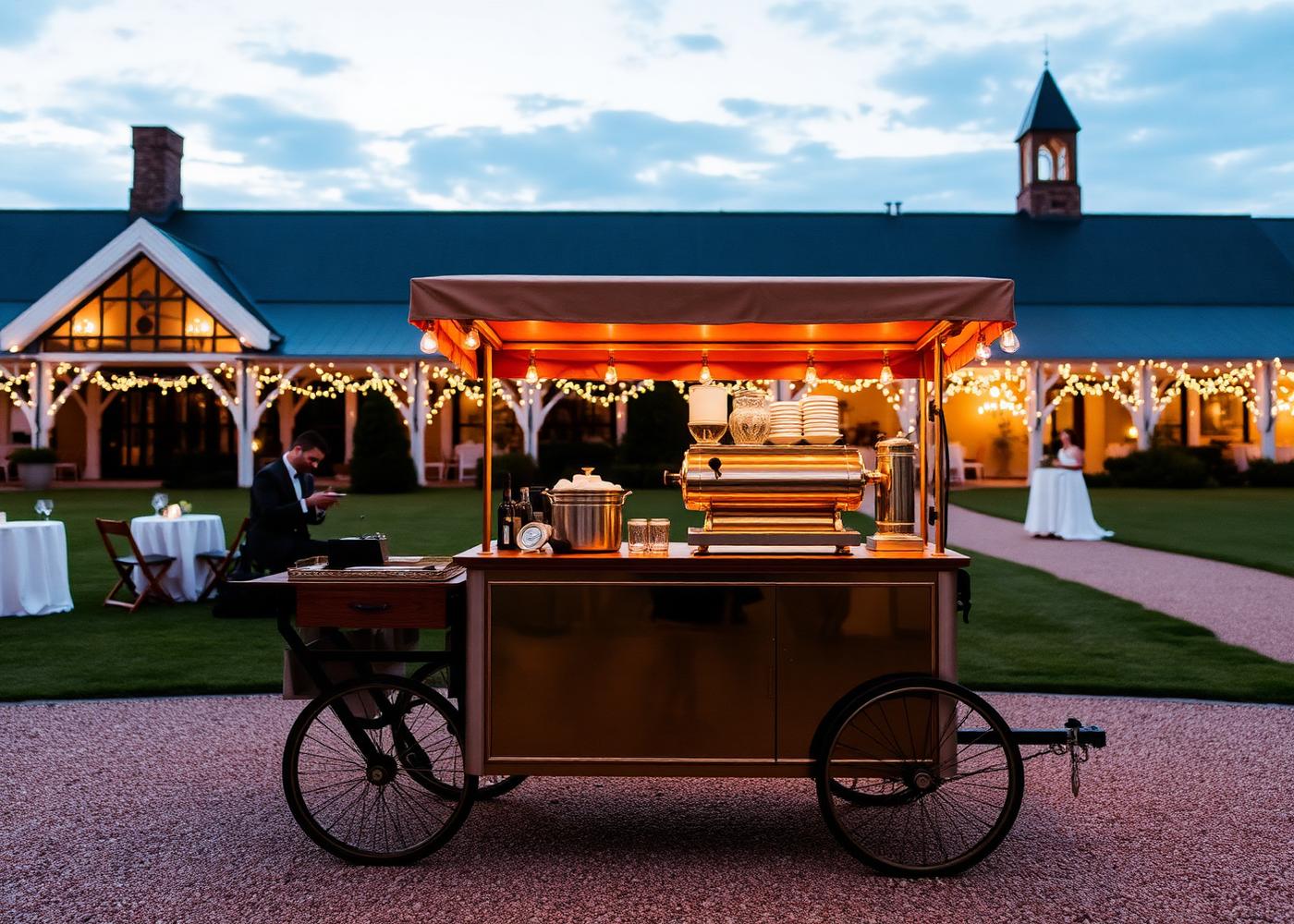 Mobile coffee cart ready for service